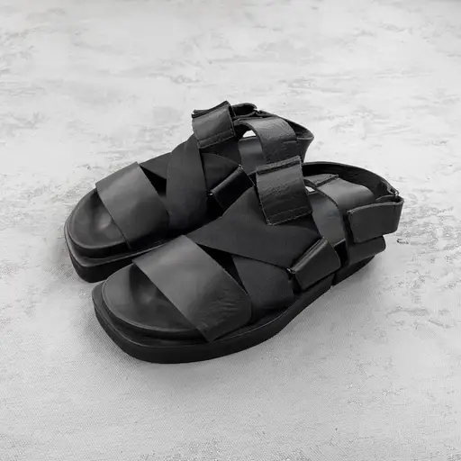 Cinzia Araia Black Leather and Woven Strap Sandals Size It 41, US M 8, W 11