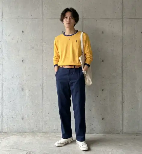 Vintage YSL Yellow Blue Trim Long Sleeve Knit Sweater