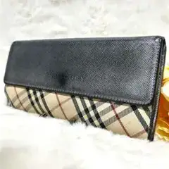 BURBERRY バーバリー 長財布 ノバチェック シルバー 三つ折り財布