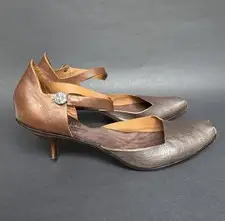 CYDWOQ Mission Vintage Brown Gray Leather  Pump Heel Sz 10 Handmade in USA