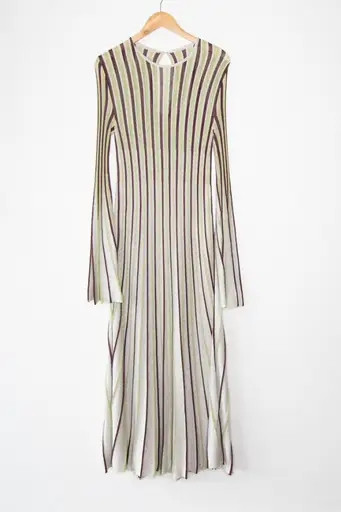 STELLA MCCARTNEY Long Sleeve Striped Metallic Dress - Green/Plum