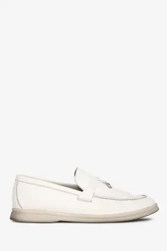 Loro Piana White Grained Leather Summer Charms Walk Loafer Size 39
