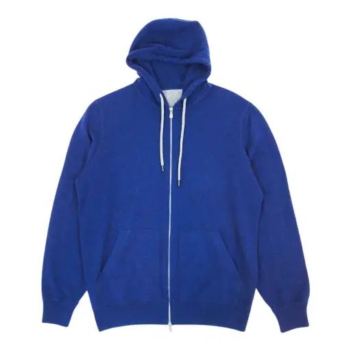Brunello Cucinelli Blue Cashmere Hoodie Size XL