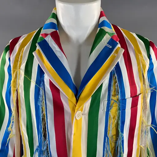 COMME des GARCONS HOMME PLUS S/S2019 M White Multi Color Stripe Polyester Coat