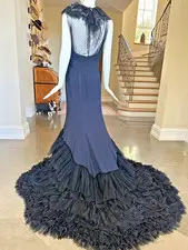 Nina Ricci by Olivier Theyskens Texture Mermaid Dress Multi Tiered Ruffle Train