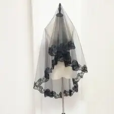 Black Lace Bridal Veil Hair Accessories Retro Mantilla Vintage Wedding