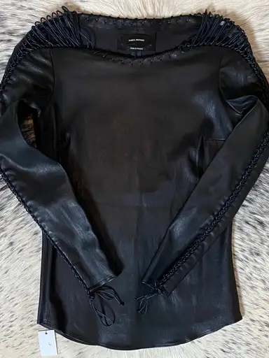 ISABEL MARANT LACED LEATHER TOP, RUNWAY 2014’ SZ/38 BLACK NWT