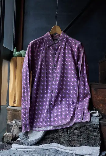Agnès B. Homme  Purple Bird's-Eye Pattern Cotton Shirt