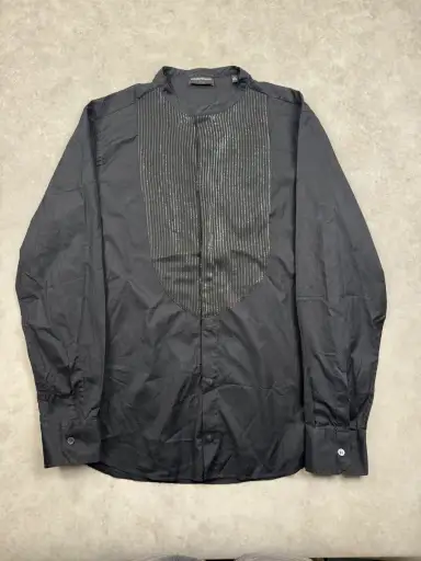Giorgio Armani Black Woven Metallic Bib Mao Collar Shirt