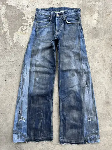 Dirty Painted Distressed Thrashed Faded Baggy Jeans Y2K