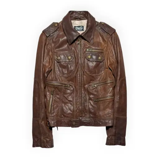 D&G Multi-Pocket Brown Lambskin Leather Jacket