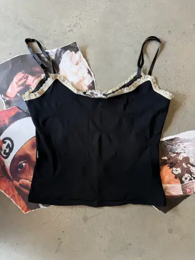 (M/L) Moschino Jeans Y2K černý camisole top s krajkou