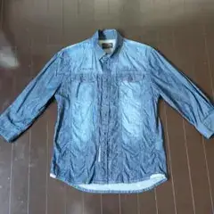 291295=HOMME デニムシャツ 七分袖 インディゴ