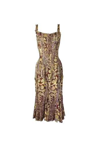 F/w 2004 Baroque Velvet Corset Dress with Golden Glitter Paisley Pattern