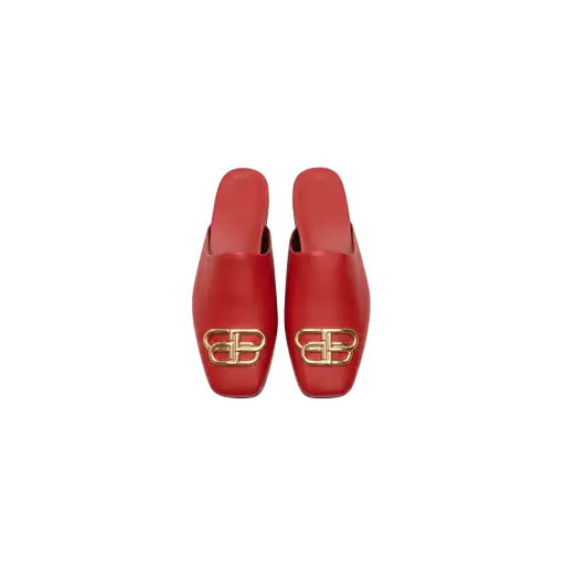 Balenciaga Red Leather BB Buckle Mules (EU37) - Brand New
