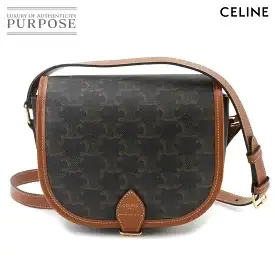 【新品同様】 セリーヌ CELINE トリオンフ ミディアム フォルコ ショルダー バッグ PVC レザー タン ブラウン 191502 ゴールド 金具 Medium Folco Bag 【中古】
