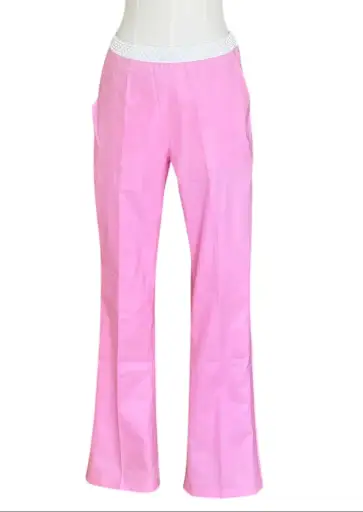 Miu Miu Vintage Pink Crystal Waist Pants | Y2K Low Rise Tech Cotton Trousers