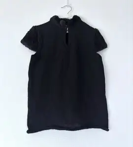 ☆【A/T】アツロウタヤマ フェイクファー ニット トップス 黒 ウール100% ハイネック 半袖 セーター カットソー レディース☆