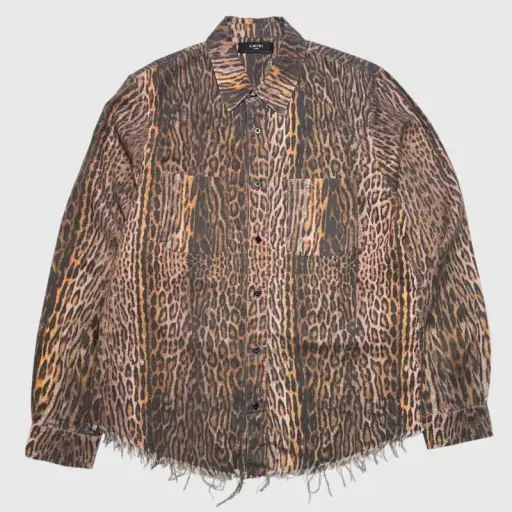 Amiri Distressed Leopard Printed Flannel Shirt Brand New
