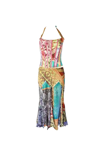 REQUEST ONLY F/w 2004 Patchwork Baroque Glittering Halter Corset Dress Set