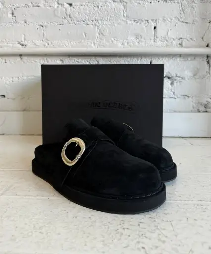 CHROME HEARTS SHERPA LINED SUEDE GUNSLINGER MULES