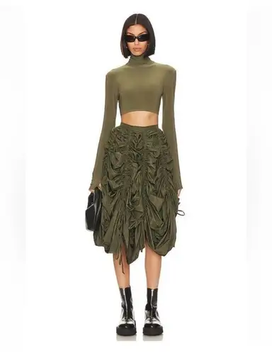 Norma Kamali Parachute Half Full Skirt in Dark Green