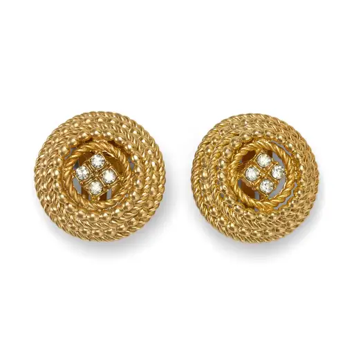 1970 Christian Dior Gold and Diamante Rope Design Earrings