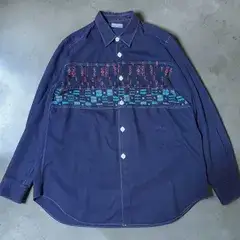 COMME des GARCONS HOMME コムデギャルソンオム　AD2002　幾何学刺繍　長袖ボタンシャツ　田中オム　メンズ　製品染め