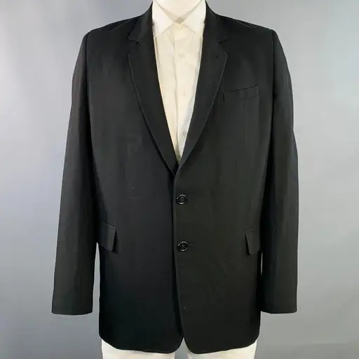 ANN DEMEULEMEESTER Size 44 Black Twill Viscose Virgin Wool Sport Coat