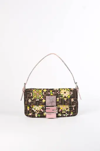 RARE Fendi Zucca Embroidered Baguette Shoulder Bag