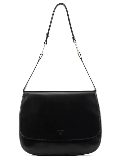 Black Calfskin Vitello Metal Shoulder Bag