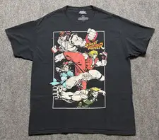 Street Fighter T-Shirt XL Black Capcom Graphic Ryu Ken Chun-Li Guile C-Life