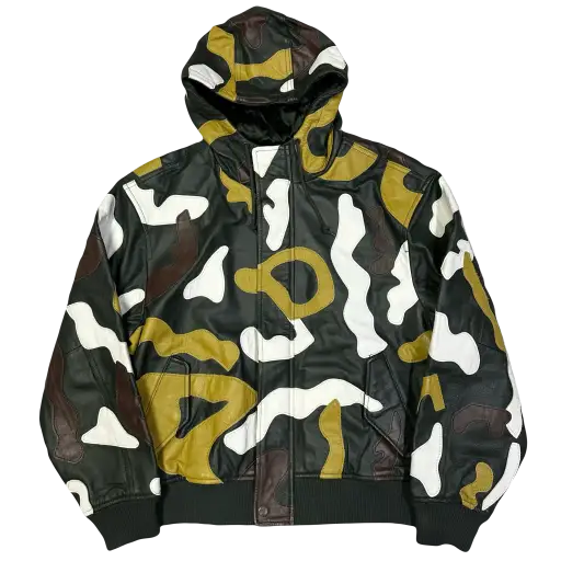 Supreme Camo Hooded Leather Jacket (M) | Medium, Camo