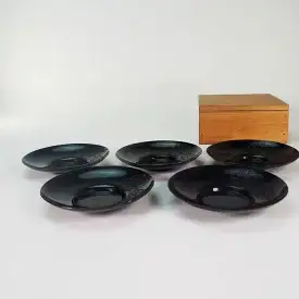 銘有 蓮葉文様 銅製 茶托 5枚組　0160 / 煎茶道 茶道 日本茶 コースター /【中古】JAPAN japanese antique vintage