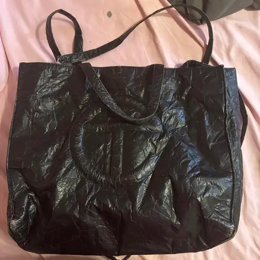 TELFAR Black tote bag with a large circular logo #tote #logo