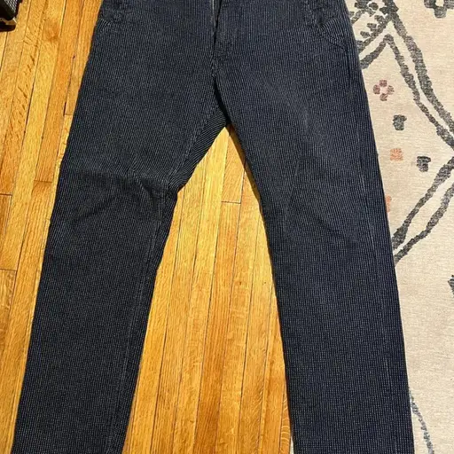 Pure Blue Japan wide stich stripe trousers. Indigo. Breathable comfortable jacquard weave. So soft and comfy just don’t fit me anymore :(