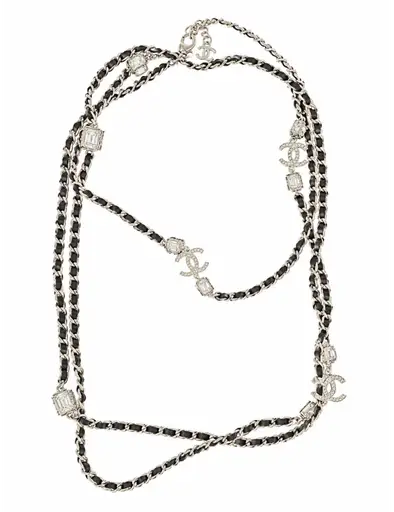 Chanel Sautoir Rhinestones, Leather and Gold-Tone Metal