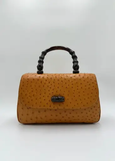 Gucci Borsa Vintage Convertible Bamboo Top Handle in Struzzo Cognac