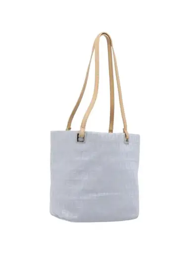 FENDI Zucchino Canvas Tote Bag Light Blue Silver 8BH079