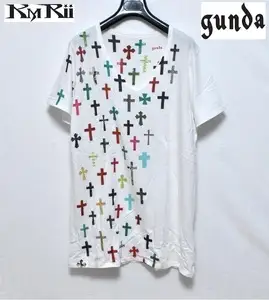 【送料無料】新品 gunda × kmrii クロス Tシャツ Vネック ガンダ ケムリ コラボ 十字架