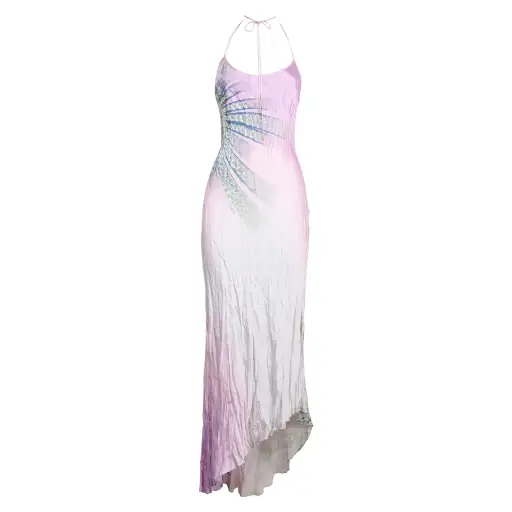 SS 2000 Swarovski Crystal Lilac Silk Halter Runway Dress