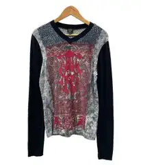ジャンポールゴルチエ Jean Paul GAULTIER HOMME オム トライバル セカンドスキン カットソー LS ロングスリーブ アーカイブ Y2K サイズ48 ロンT プリント マルチカラー 104MT-3754