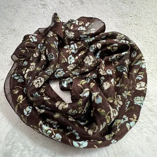 Hiroko Koshino Hiroko Kapp Scarf Brown Silk‎ Floral Paisley Japan Vintage OS