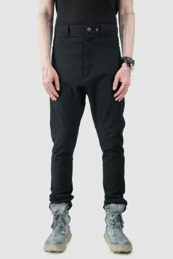Black Scar Stitch Cotton Trousers