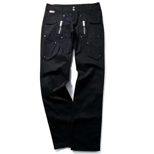 "MOSCHINO JEANS" zip gimmick stretch cargo slim pants “BLACK”