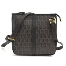Fendi Zucchino FF Brown PVC Leather Crossbody Bag 8BT195 Womens Italy 22.5cm