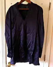 *RARE* Haider Ackermann 36 Deep Purple Silk Satin Long Sleeve Pleated Blouse