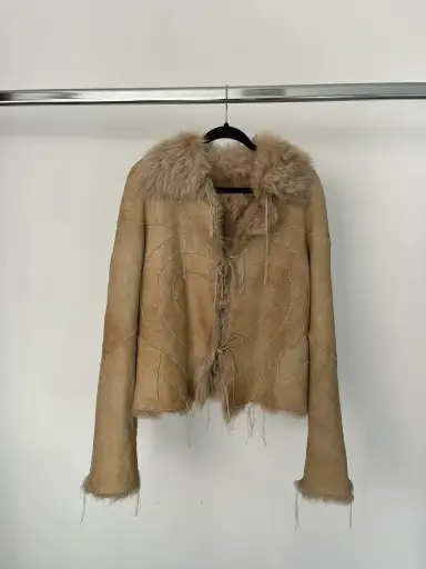Roberto Cavalli F/W2003 Beige Heart Leather Fur Lace Jacket