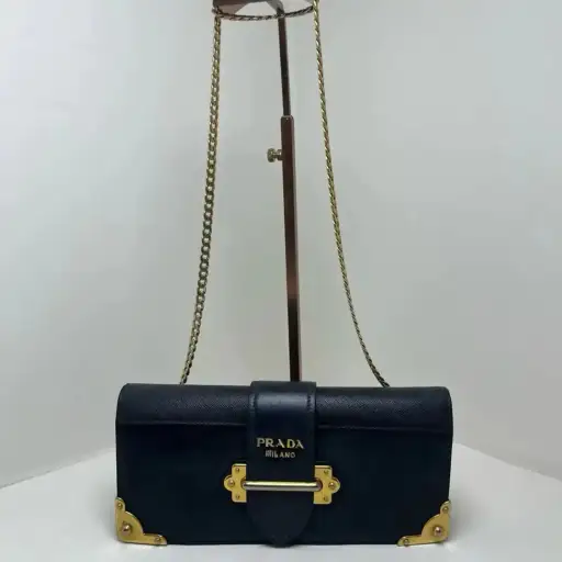 PRADA Cahier black cowhide leather cross pattern crossbody bag