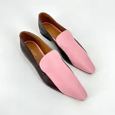 Dries Van Noten Womens Bordeaux Pink Two Tone Leather Pointed Toe Loafer Flat 39